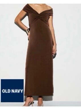 Old Navy Brown Off-Shoulder Twist-Front Maxi Dress